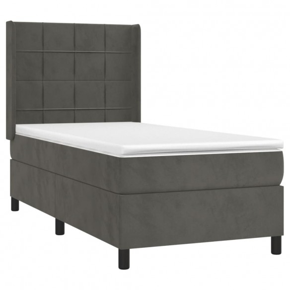 Cadre de lit et matelas Gris foncé 90x190 cm Velours