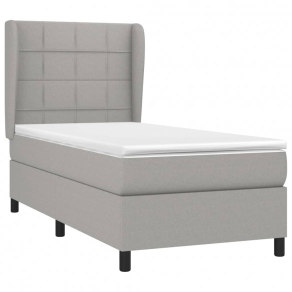 Cadre de lit avec matelas Gris clair 80x200 cm Tissu