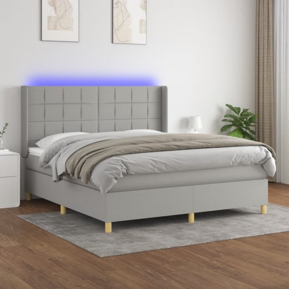 Cadre de lit matelas LED Gris clair 160x200 cm Tissu