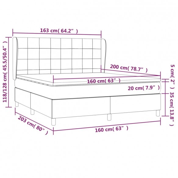 Cadre de lit avec matelas Noir 160x200 cm Tissu