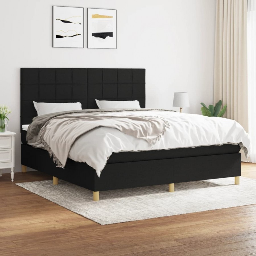 Cadre de lit avec matelas Noir 180x200 cm Tissu