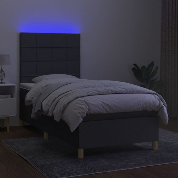 Cadre de lit et matelas et LED Gris foncé 90x190cm