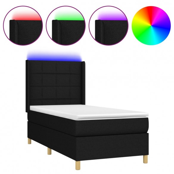 Cadre de lit matelas et LED Noir 90x190 cm Tissu