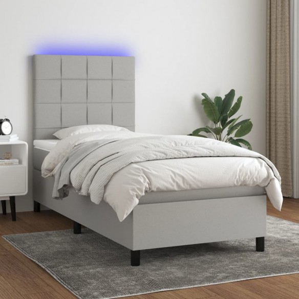 Sommier à lattes de lit avec matelas et LED Gris clair 90x200cm