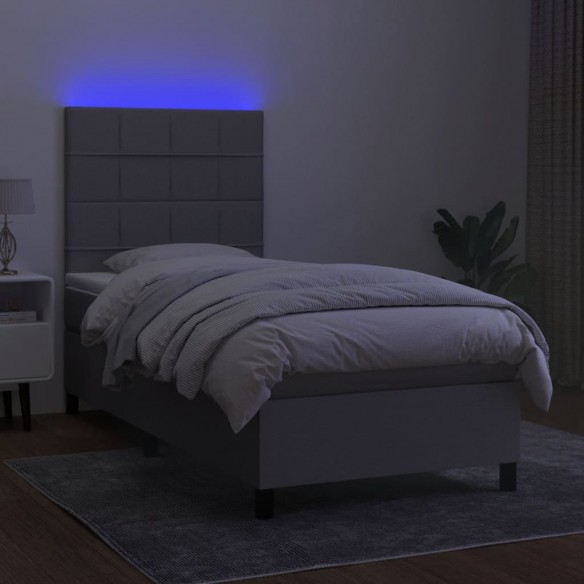 Sommier à lattes de lit avec matelas et LED Gris clair 90x200cm