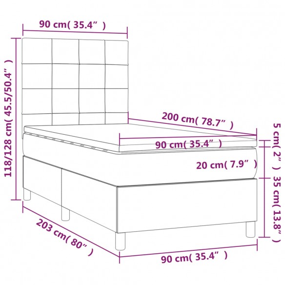 Sommier à lattes de lit avec matelas et LED Gris clair 90x200cm