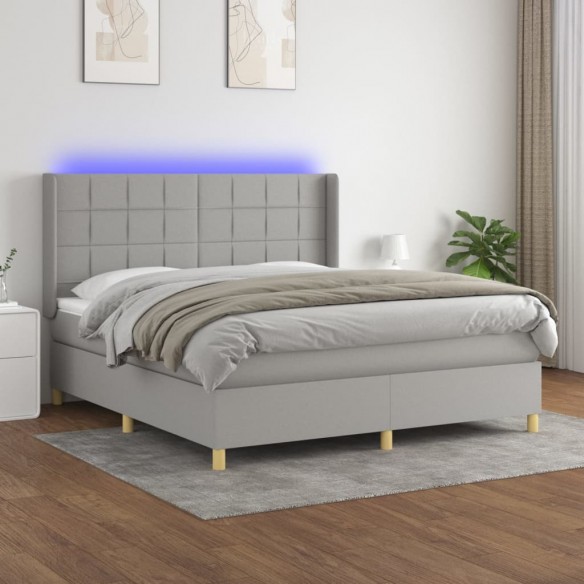 Sommier à lattes de lit matelas LED Gris clair 180x200 cm Tissu