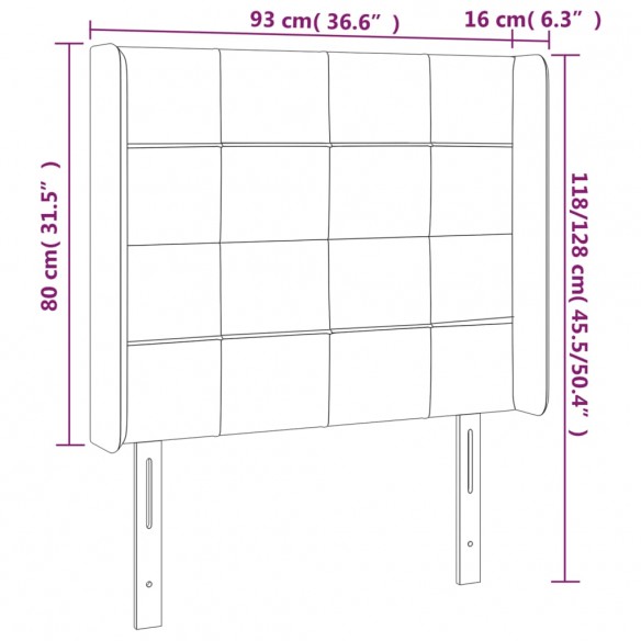 Tête de lit à LED Gris clair 93x16x118/128 cm Tissu