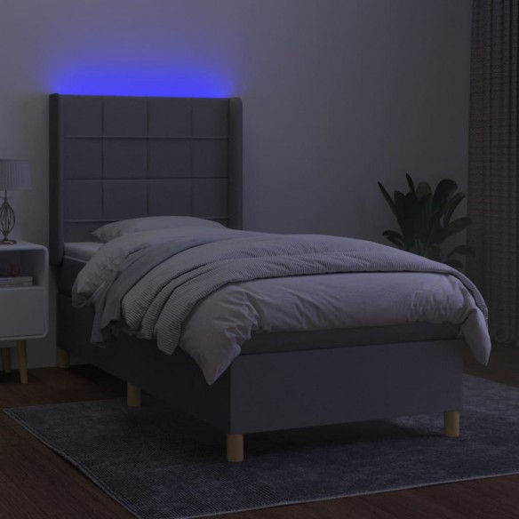 Cadre de lit matelas LED Gris clair 90x200cm Tissu