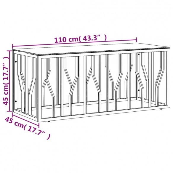 Table basse doré 110x45x45 cm acier inoxydable et verre