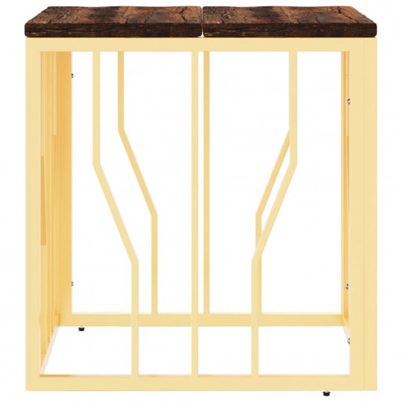 Table basse doré acier inoxydable et bois massif récupération