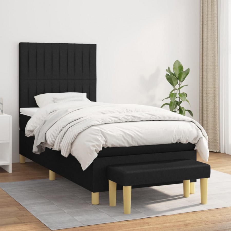 Cadre de lit avec matelas Noir 90x190 cm Tissu