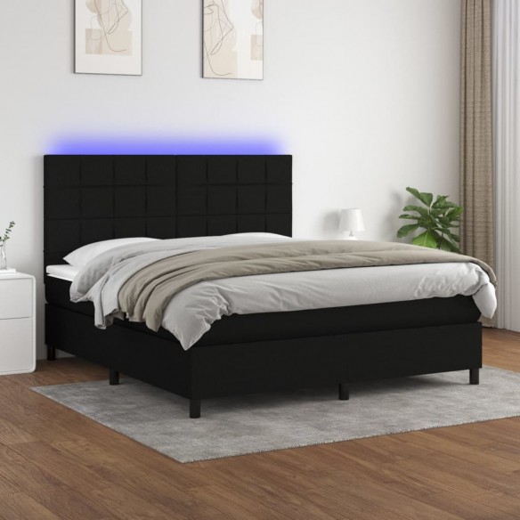 Cadre de lit et matelas et LED Noir 160x200 cm Tissu