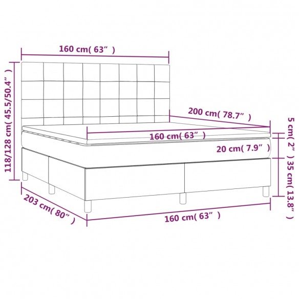 Cadre de lit et matelas et LED Noir 160x200 cm Tissu