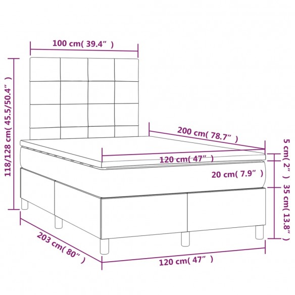 Cadre de lit avec matelas Noir 120x200 cm Tissu