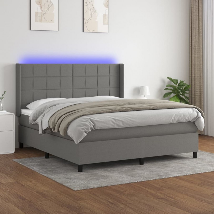 Sommier à lattes de lit matelas LED Gris foncé 180x200 cm Tissu