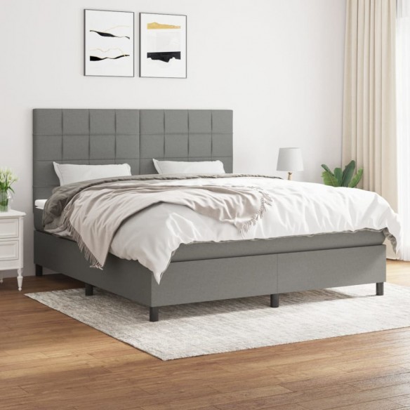 Cadre de lit avec matelas Gris foncé 180x200cm Tissu