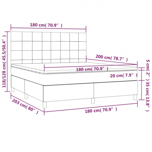 Cadre de lit avec matelas Gris foncé 180x200cm Tissu