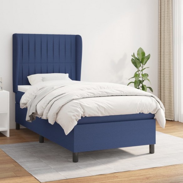 Sommier à lattes de lit avec matelas Bleu 90x190 cm Tissu