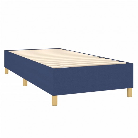 Sommier à lattes de lit et matelas et LED Bleu 90x200 cm Tissu