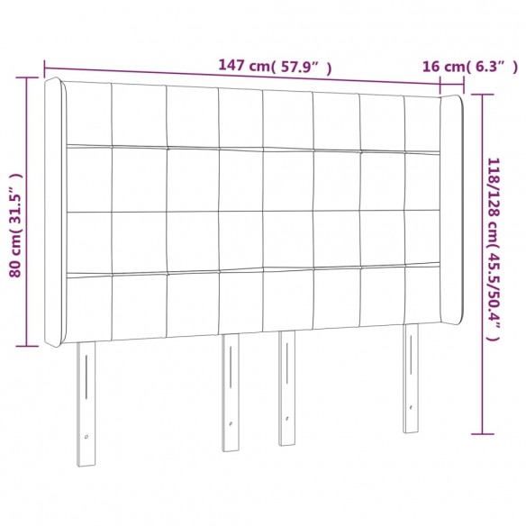 Tête de lit à LED Gris foncé 147x16x118/128 cm Tissu