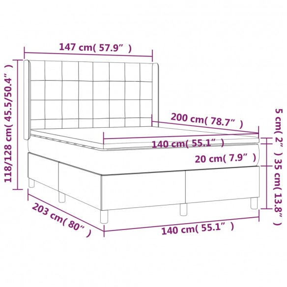 Sommier à lattes de lit avec matelas Gris clair 140x200cm Tissu