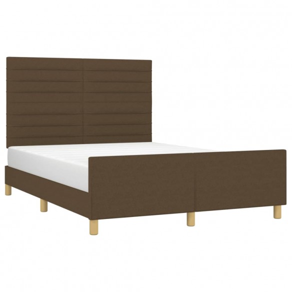 Cadre de lit avec tête de lit Marron foncé 140x190 cm Tissu