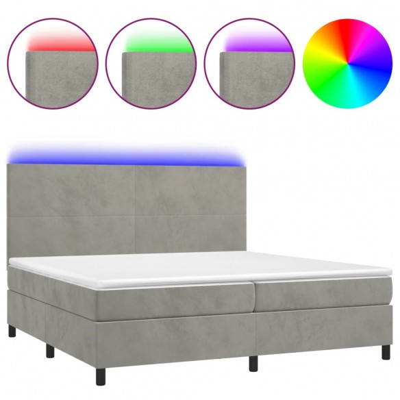 Cadre de lit avec matelas LED Gris clair 200x200 cm