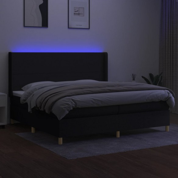 Sommier à lattes de lit matelas et LED Noir 200x200 cm Tissu