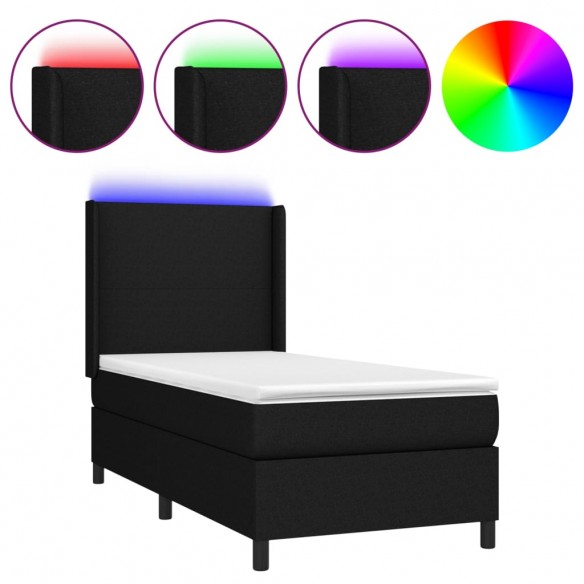 Cadre de lit matelas et LED Noir 100x200 cm Tissu