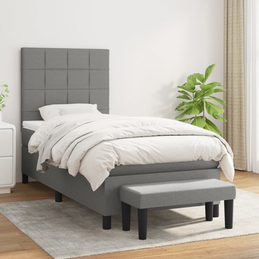 Cadre de lit et matelas Gris foncé 90x190 cm Tissu