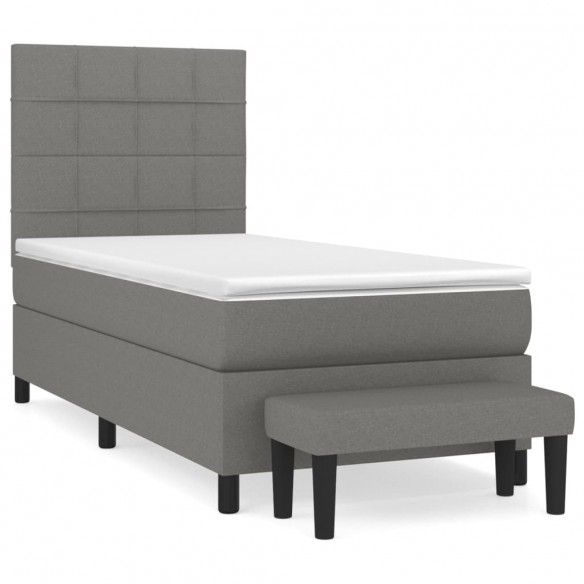 Cadre de lit et matelas Gris foncé 90x190 cm Tissu