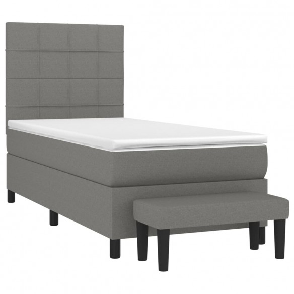 Cadre de lit et matelas Gris foncé 90x190 cm Tissu