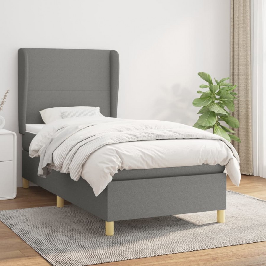 Sommier à lattes de lit avec matelas Gris foncé 90x200 cm Tissu