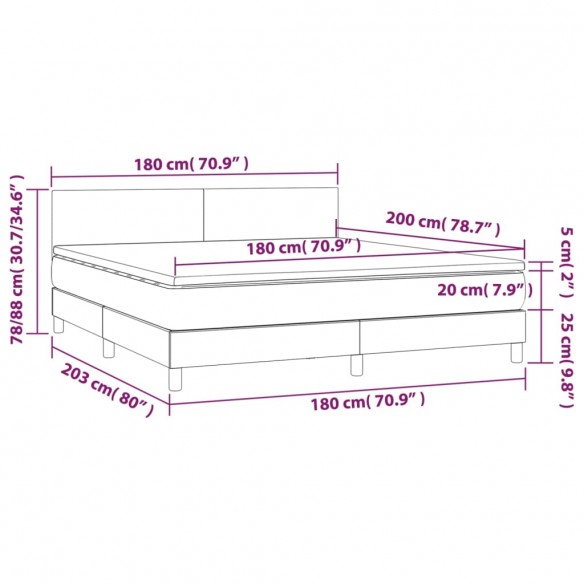 Cadre de lit avec matelas LED Noir 180x200 cm Tissu