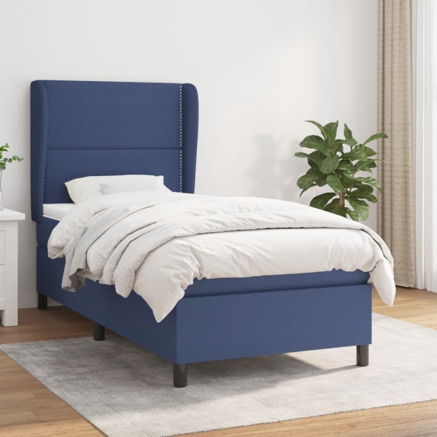 Cadre de lit avec matelas Bleu 100x200 cm Tissu