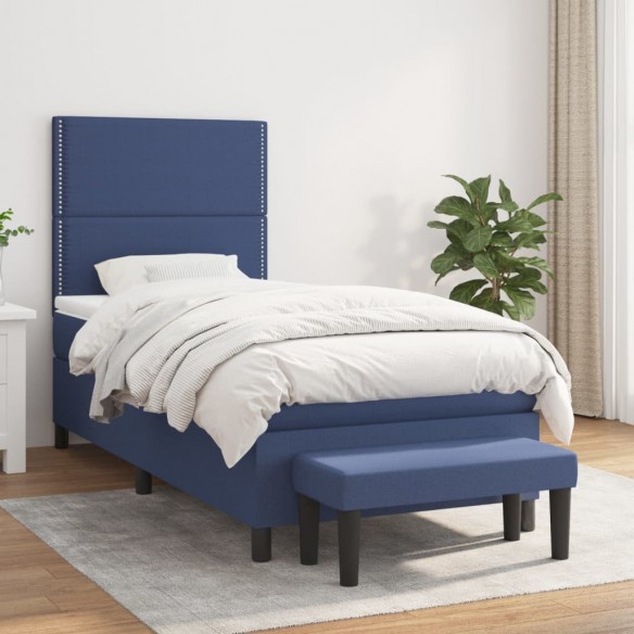 Cadre de lit avec matelas Bleu 80x200 cm Tissu