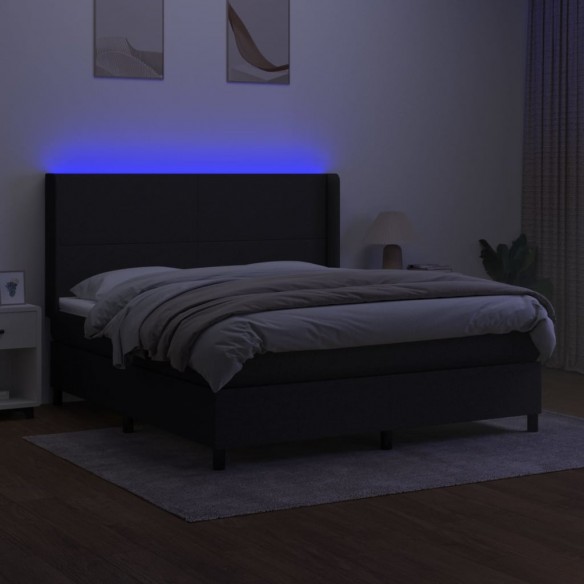 Sommier à lattes de lit matelas LED Noir 180x200 cm Tissu