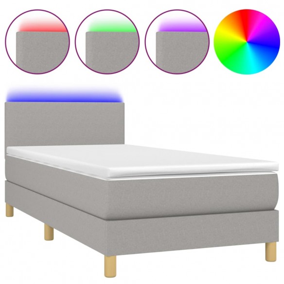 Sommier à lattes de lit avec matelas et LED Gris clair 90x200cm
