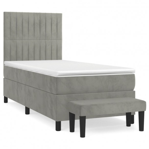 Cadre de lit et matelas Gris clair 90x200 cm Velours