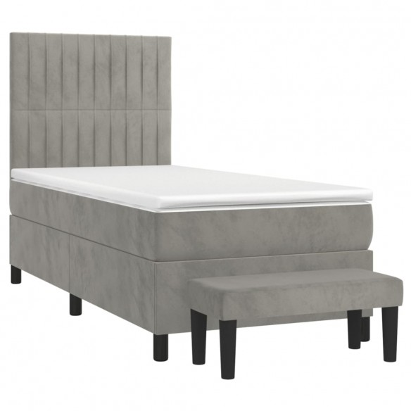 Cadre de lit et matelas Gris clair 90x200 cm Velours