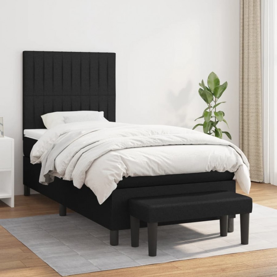 Cadre de lit avec matelas Noir 90x190 cm Tissu