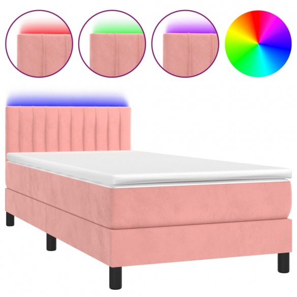 Sommier à lattes de lit avec matelas et LED Rose 90x190 cm