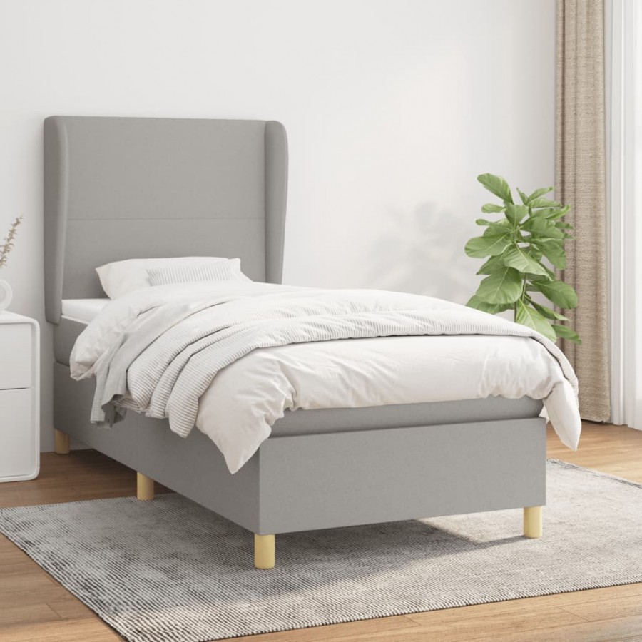 Cadre de lit avec matelas Gris clair 80x200 cm Tissu