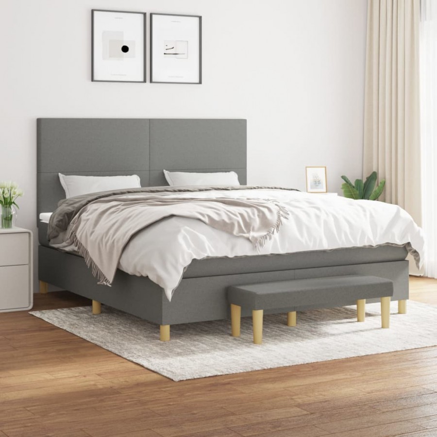 Cadre de lit avec matelas Gris foncé 160x200cm Tissu