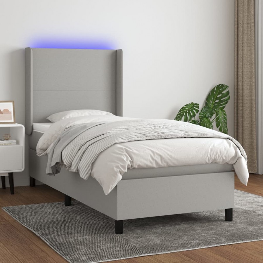 Sommier à lattes de lit matelas LED Gris clair 80x200 cm Tissu