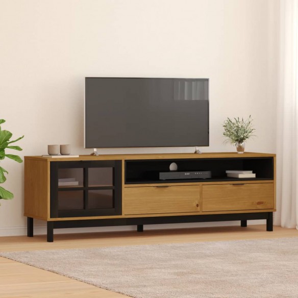 Meuble TV avec porte vitrée FLAM 158x40x50cm bois massif de pin