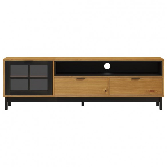 Meuble TV avec porte vitrée FLAM 158x40x50cm bois massif de pin