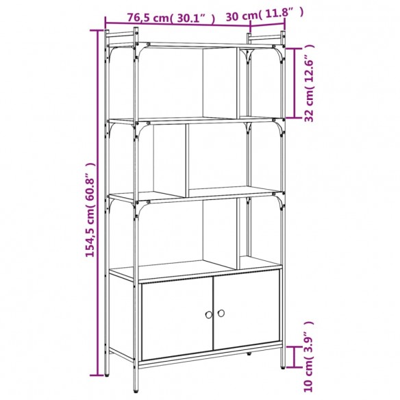 Bibliothèque avec portes chêne fumé 76,5x30x154,5 cm