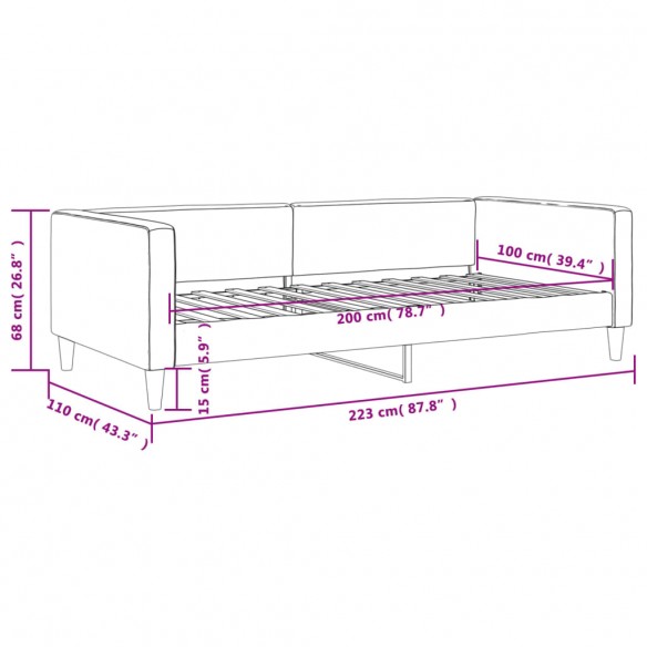 Lit de repos gris foncé 100x200 cm tissu